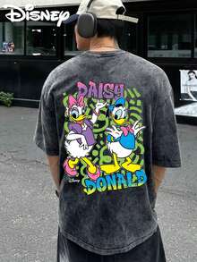 Disney UNIHLO  Mickey   Printed Summer Heavyweight Retro Washed Street Fashion Casual T-Shirt - màu đen - Xem 1
