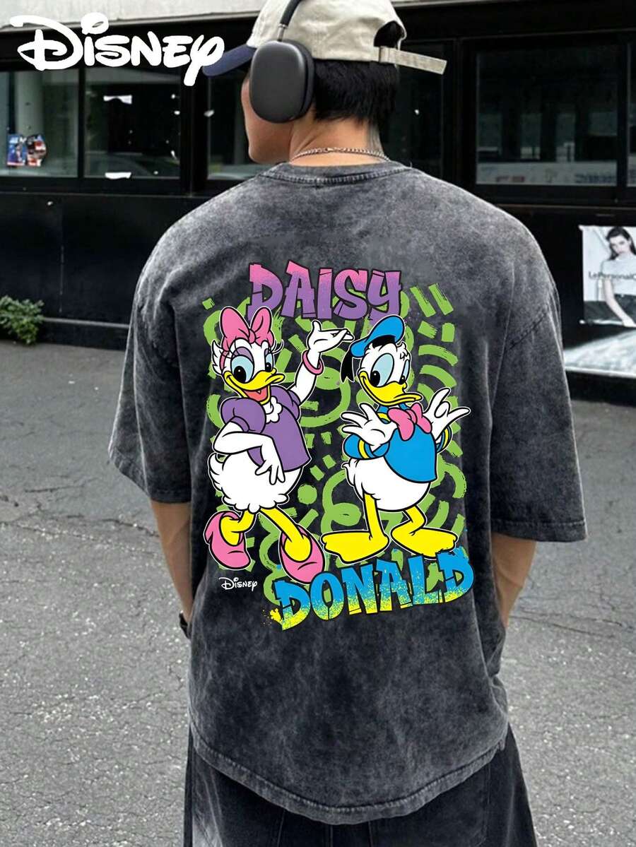 Disney UNIHLO  Mickey   Printed Summer Heavyweight Retro Washed Street Fashion Casual T-Shirt - màu đen - Xem 1