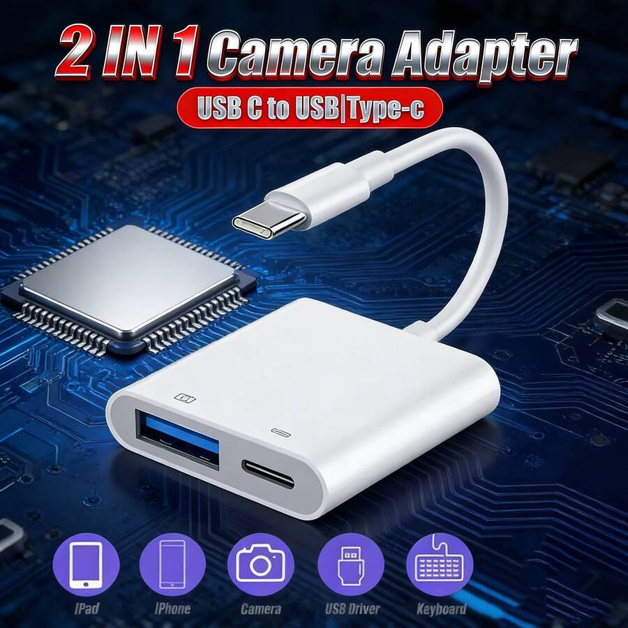 Adaptador OTG Tipo-C 2 en 1 compatible con 17/16/15/14/13 Pro Max/iPad, Convertidor de cable de datos USB 3.0, Ratón Teclado Lector de tarjetas - Blanco - Ver 1