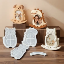 4pcs Seesaw Animal Photo Frame Resin Silicone Mold Set, Cat Resin Mold, DIY Home Decor Plaster Figurine Mold, Dog Dinosaur Epoxy Resin Photo Frame Silicone Mold - Seesaw Animal Photo Frame Mold Set - View 4