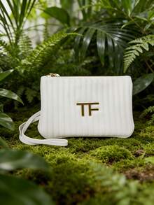 Tom Ford 白色化妆包。优雅长腕带化妆包。2026春夏新款时尚单品。旅行必备。精致条纹收纳包。可DIY定制。 - 白色 - 查看 9