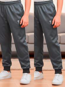 Kit 2 Calças Jogger Infantil Juvenil Menino Inverno Forrada Com Bolso - Cinza - Visão 1