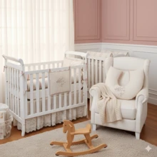 5pcs American Crib Kit Linen And National Girl Floral Rose Crib Protector Complete Baby Layette - Rusty Rose - View 3