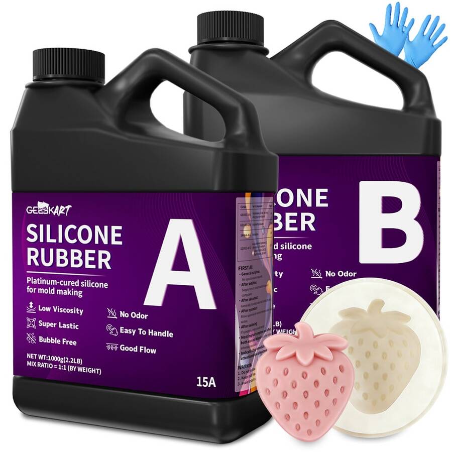 Super Elastic Silicone Mold Making Kit 2000g/1000g - 1:1 Volume Mix Liquid Silicone Rubber For Resin, Plaster, Candle, Soap Casting - Ideal For DIY Craft Molds - 1000g+1000g - 查看 1