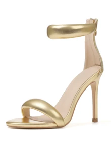 Women's Open Toe Glod Stiletto Party Prom Sandals Strap Ankle Back Zip High Heel Dress Sandals - Vàng - Xem 6