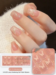 20片固化凝胶美甲贴纸，透明底胶，沙龙品质，持久耐用，需UV灯固化，ES20跨境批发美甲贴纸，美甲贴纸，美甲用品 - 藕粉色 - 查看 8