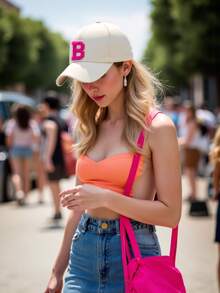 1pc Women's A-Z Letter Adjustable Baseball Cap, Casual Breathable Sun Protection Hat, Suitable For Spring/Summer Outdoor Matching And Gifts - Beige - View 4