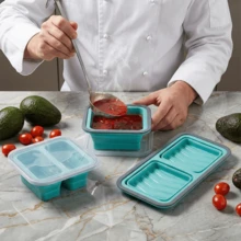 1/2/3/4 Compartment Foldable Silicone Bento Box - Microwave & Oven With Airtight Lid, Suitable For Meals, Soups And Desserts, Space Saving - Multicolor - View 5