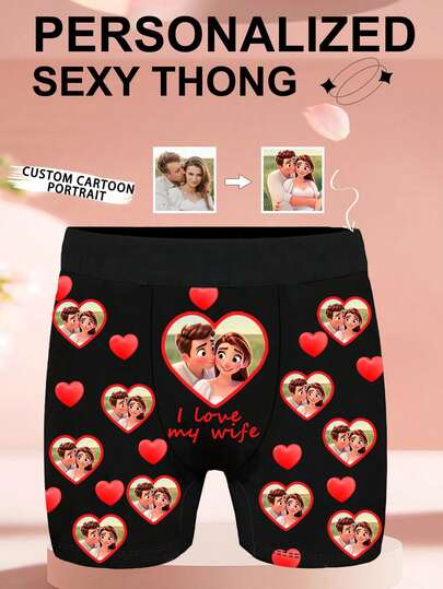 1 st. anpassningsbara herrboxershorts, svarta shorts, bekväma och andningsbara, tryckt mönster, perfekt present till make eller flickvän på jul, alla hjärtans dag, födelsedag