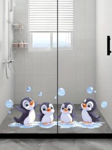 1张可爱企鹅玩水墙贴，可移除半哑光自粘墙贴，适用于客厅、卧室和儿童房。家居装饰贴纸、墙贴、乙烯基贴纸、春季装饰，为您的家增添活力。Rama装饰贴纸礼品，生日和毕业礼物。 - Cute Penguin Playing Water - 查看 5