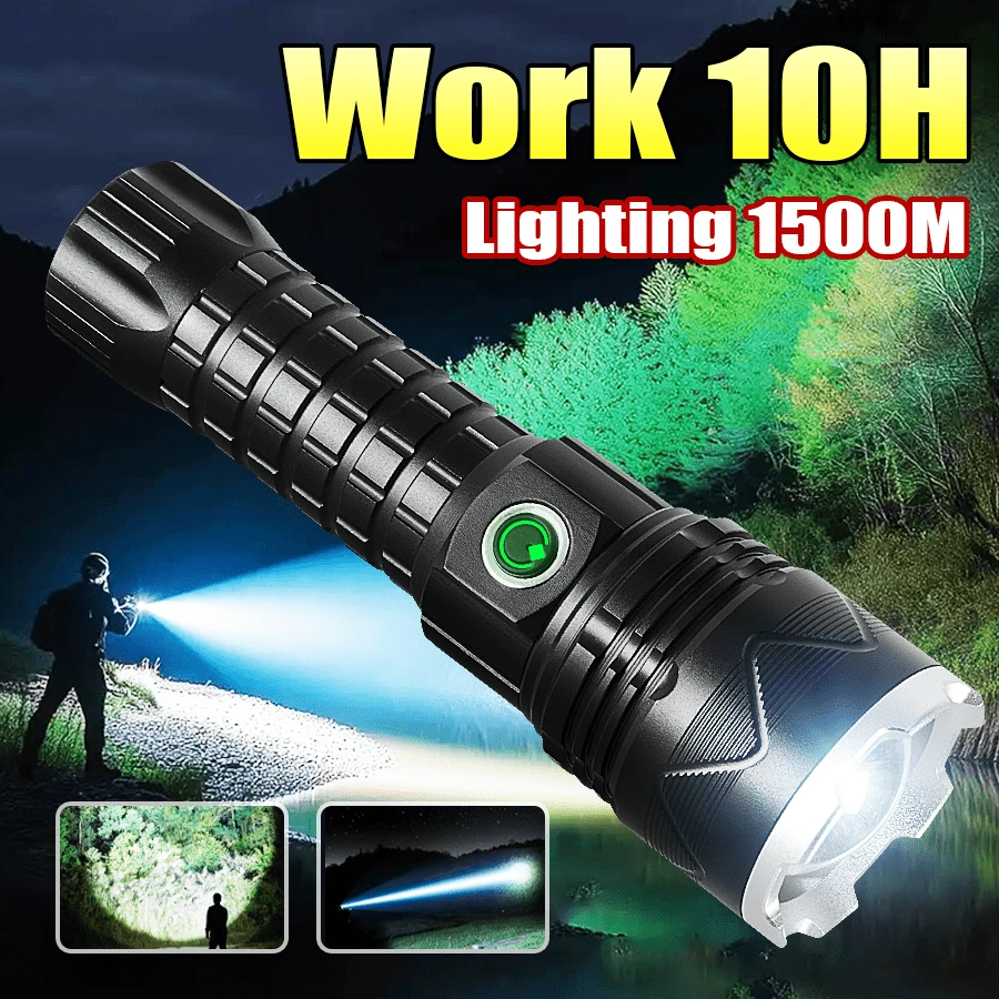 1支超亮LED手电筒，铝合金材质，5种照明模式，可变焦户外手电筒，Type-C充电式手电筒，户外便携式战术手电筒，强力手持灯，适用于露营、钓鱼、徒步、狩猎、骑行、紧急情况、工作等场合。
