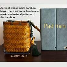 Handmade Tote Bag Made Of Bamboo Fabric With Bamboo Pendant, Exquisite And Classic, Made Using Traditional Craftsmanship. - 黃色 - 查看 3