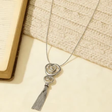 1件女士合金流苏长项链吊坠，复古简约欧美风毛衣链 - 銀色 - 查看 4