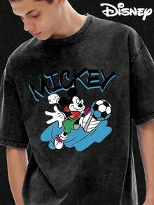 Disney UNIHLO  Mickey   Printed Summer Heavyweight Retro Washed Street Fashion Casual T-Shirt - màu đen - Xem 2