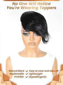 5"*5.5 Large Coverage Hair Topper No Bangs Hairpieces Remy Hair Topper Human Hair 4 Hair Clips In Natural Hair Fringe Hairpiece Straight Topper Wig - Natural Black - View 2