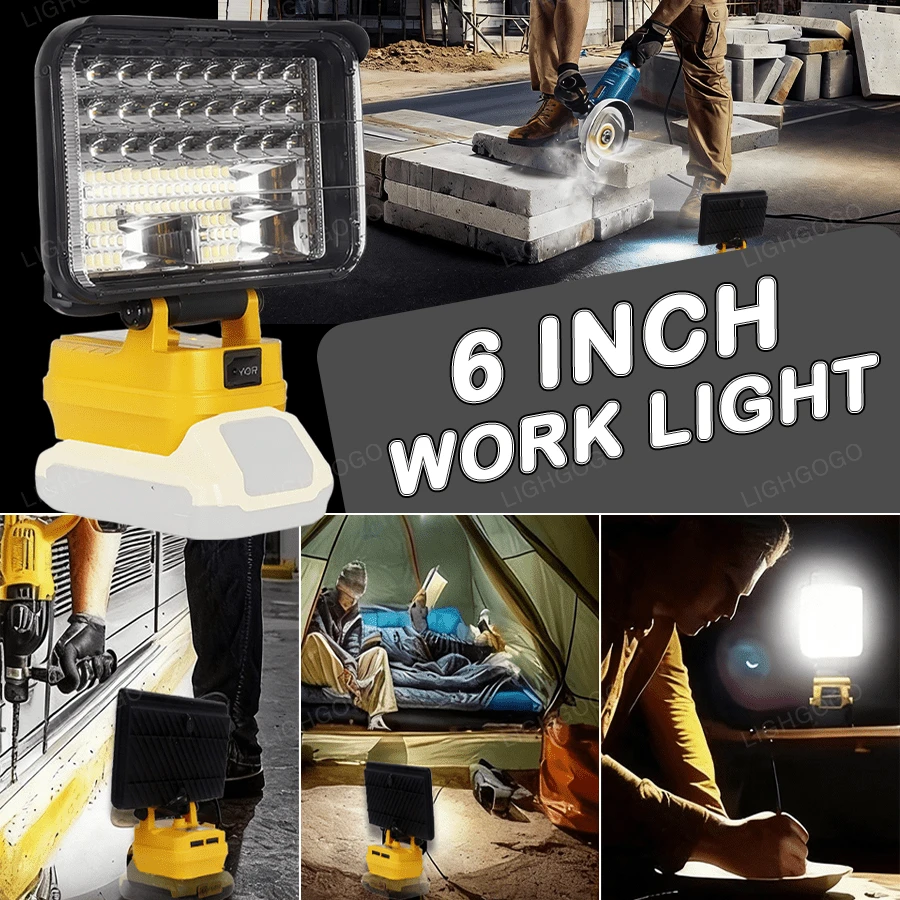 1-Piece, 6-Inch LED Floodlight With 2 USB Charging Ports For Outdoors, Camping, Auto Repair, Emergencies, Job Site Lighting And Outdoor Fishing (Batteries Not Included) - 6 INCH WORK LIGHTS - 查看 1