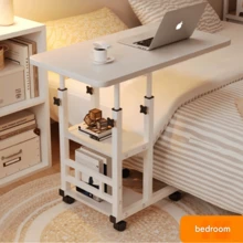 Doublelayer Metal Foldable Desk With Wheels Storage Rack Adjustable Height And Spacious Tabletop Versatile For Studying Working And Relaxing Perfect For Bedrooms Living Rooms & Offices, Bedside Table. - 白色 - 查看 7
