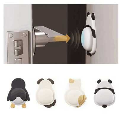 Sujetapuertas lindo para mascotas (perro/gato/pingüino/panda) surtido aleatorio - Pegatina de cojín de colisión 3D, apto para pomos de puertas/refrigeradores/sillas, sujetapuertas de pared, sujetapuertas para perros, cojines para sillas, protectores de refrigerador, decoración del hogar divertida, construcción resistente, amortiguación suave, protección de pomos de puertas, uso doméstico, en el hogar
