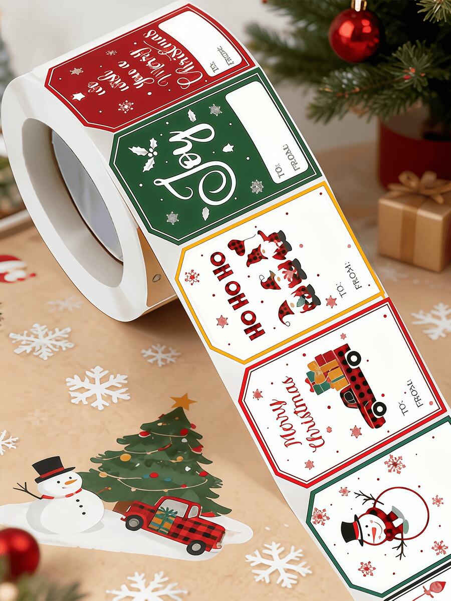100 张/卷圣诞礼物标签，自粘创意设计，易于粘贴，纸质标签，非常适合圣诞礼物包装和活动装饰