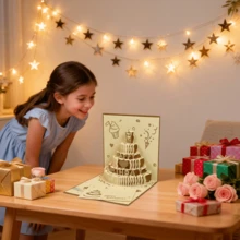 1pc Cream Gold 3D Pop Up Birthday Cake Greeting Card, Luxury Gold Foil With Envelope & Blank Note, Handwritten Area, For Family Friends Colleagues, Ideal For Birthday Gifts, Mother's Day, Anniversary & Party Favors - Multicolor - View 4