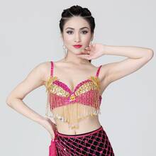 女士亮面肚皮舞文胸上衣，流苏文胸上衣，适合万圣节主题派对舞台表演 - 彩色 - 查看 12