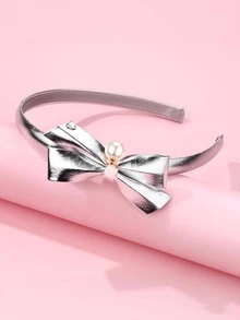 1pc Girls' Faux Pearl Shell Crown Bow Headband, Suitable For Daily Use - Multicolor - View 2