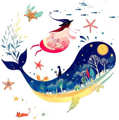 Brodark Removable Toilet Sticker, Bathroom Decor Sticker, Artistic Girl And Blue Whale Design