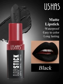 USHAS Black Lipstick, Matte Velvet Texture, Long-Lasting Color, Waterproof And Sweat-Proof, Suitable For Gothic, Punk, Halloween Makeup - #01 - View 9