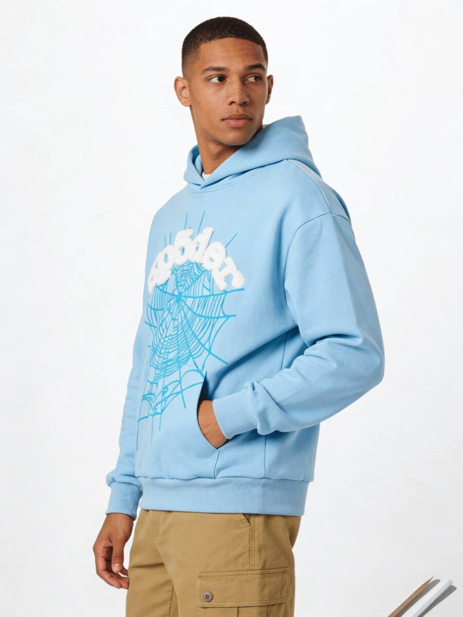 2026 Festival  555 Hoodie - Unisex Spider Web High Street Hip Hop Loose Sweatshirt - 藍色 - 查看 1