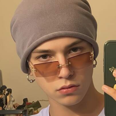 5副/2副/1副长方形无框装饰眼镜，百搭个性街头时尚眼镜，男女皆宜，大框显瘦，日常生活及户外旅行必备单品