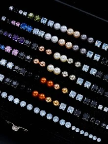 17KM 48颗/114颗/156颗简约时尚立方氧化锆耳钉套装，心形和几何图案，送给姐妹、情侣的礼物，适合日常、派对、婚礼、情人节等场合。 - 彩色 - 查看 3