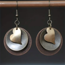 1 par de pendientes bohemios vintage con colgante redondo multicapa con forma de corazón, joyería de moda para mujer, regalo para boda o fiesta - Bronce - Ver 1
