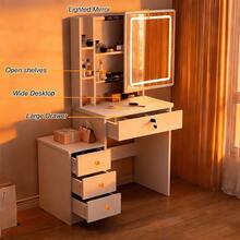 Vanity Desk With Lighted Mirror, 3 Color Light Modes Adjustable Brightness, Makeup Vanity Set With 4 Drawers And 5 Storage Shelves, Vanity Table For Bedroom, White - trắng - Xem 1