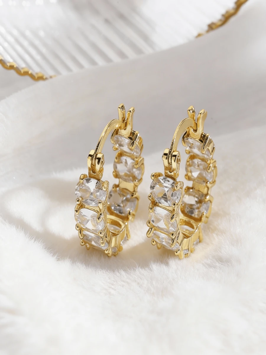 【热门】闪亮锆石耳环 | 18K镀金首饰（男女款）