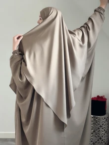 2pcs/Set Hijab + Abaya Combo Set, Abaya With Elastic Cuffs, Bust 230cm, Length 143cm, Loose & Comfortable, Hijab Length 140cm - Multicolor - View 3