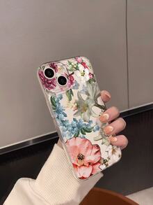 1pc French Retro Oil Painting Floral Baroque Pattern Transparent Soft Phone Case, Anti-Slip Anti-Drop Lightweight Full Coverage Soft Shell Compatible With Apple - Multicolor - View 3