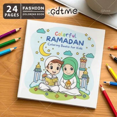 GDTME 1ชิ้น สมุดระบายสี "Ramadan Blessings" กระดาษหนา 24 หน้า ขนาด 7.87*7.87 นิ้ว แนะนำสำหรับผู้เริ่มต้นฝึกวาดภาพ ของขวัญปีใหม่, ของขวัญวันอีสเตอร์/วันวาเลนไทน์, สมุดระบายสีสำหรับผู้ใหญ่, สมุดสเก็ตช์ภาพสำหรับเพื่อนที่ดี