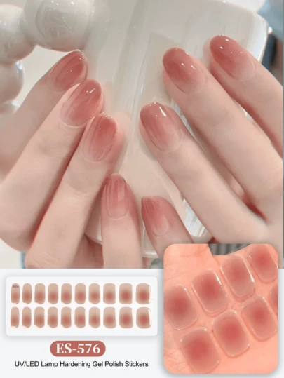 20pcs Cured Gel Nail Stickers, Transparent Base Coat, Salon Quality, Long-Lasting, Requires UV Lamp Curing, ES20 Cross-Border Wholesale Dropshipping Nail Sticker, Nail Art Stickers Nails Nail Supplies