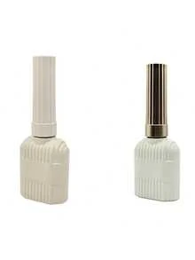 1pc 12ML Empty Nail Polish Bottle, Beige & Light Green Vertical Stripe Glossy Glass Bottle, Nail Polish Glass Bottle, Refillable Nail Gel Bottle - Multicolor - View 2