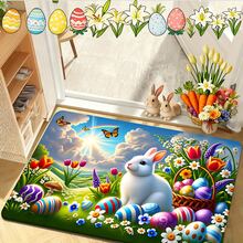 1/2pcs Easter Doormat And Rug Set, Cute Rabbit, Easter Eggs & Floral Pattern, Non-Slip Backing, Suitable For Home Entryway And Stairs Decor, Add Holiday Atmosphere, Soft & Comfortable, Practical & Decorative - Multicolor - View 12