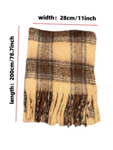 1pc Ladies' Autumn And Winter New Retro Maillard Scarf, Outdoor Versatile Warm And Thick Atmosphere Scarf Shawl, Couple Plaid Tassel Scarf, Suitable For Men And Women - Multicolor - View 4