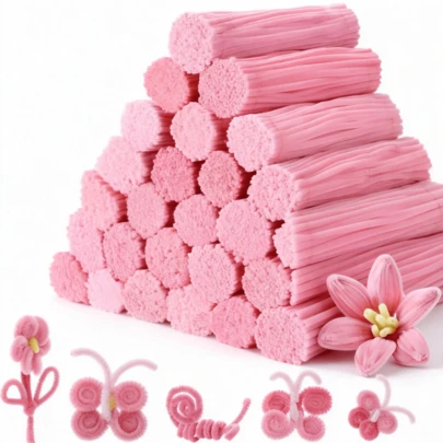 Limpiapipas rosa, limpiapipas de color rosa, tallos de chenilla, limpiapipas para manualidades, varillas de chenilla plegables, limpiapipas para manualidades, limpiapipas de tallos de chenilla, suministros de manualidades de palitos peludos, limpiapipas de colores, para proyectos de arte y manualidades DIY y decoraciones