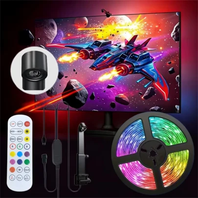 1 Stück RGB LED Streifen, TV Hintergrundbeleuchtung Streifen mit Bewegungssensor, USB Stromversorgung, 24 Tasten Fernbedienung, einstellbare Helligkeit und Farbwechsel, geeignet für 30-80 Zoll TV/Computermonitore, TV Farbstreifen für die gleiche Bildschirmfantasie, geeignet für TV, Spielzimmer, Schlafzimmer, Wohnzimmer Atmosphärendekoration