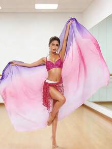 1 pieza Velo ligero y transparente de color degradado vibrante - Accesorio de disfraz de chal para actuación de danza del vientre - Multicolor - Ver 11