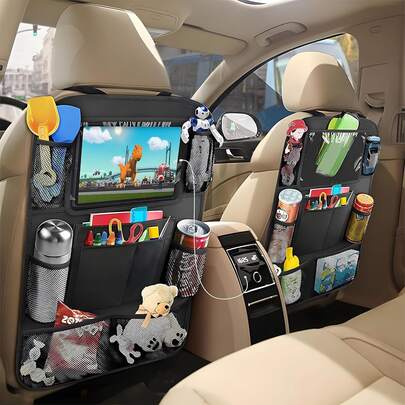 2 Pack Car Backseat Organizer Upgraded Version, Double Stitching Durable 10 Storage Pockets, 10" Touch Screen Tablet Holder With Usb Holes, Seat Back Protectors, Backseat Car Organizer