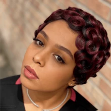 1B99J 波浪精灵短假发 真人发假发 6英寸 女士真人发精灵短发假发 全机织假发 - S1/99J - 查看 3