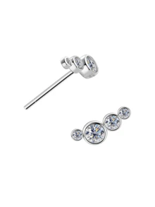 S925纯银三颗锆石+几何菱形耳钉，简约法式风格，低过敏性材质，适合作为情人节、生日礼物送给女性或情侣，附赠礼盒 - 銀色 - 查看 11