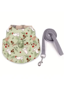 One Set Of Cute Print Series Fashion Rabbit Suit For Outing, For Rabbits Bunny Outfit With Harness & Leash - Cute Matching Outfits Suitable For Parties, Couples, Outdoor Walks - Comfortable Costume, For Lost & Training - Multicolor - View 7