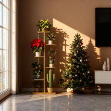 SHENGMAO--1/2/4/5/6-7Tier Plant Stand, Iron Flower Stand,Heavy-Duty Metal Frame, Metal Flower Stand, High-Angle Multi-Tier Plant Rack, Indoor/Outdoor Flower Pot Display Stand. Crafted From Iron With A Sleek, Minimalist Design For Easy Disassembly. This Versatile Stand Fits Seamlessly In Living Rooms, Entryways, Offices, Or Outdoor Patios And Gardens. Available In Multiple Colors. - 6層金色 - 查看 2