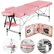 Butterslay 2-Fold Portable Massage Table Multi-Functional Adjustable Spa Table With Headrest & Armrests & Hand Pallet Foldable Massage Bed For Salon Spa Lash Studio Pink/Black - Pink - View 9